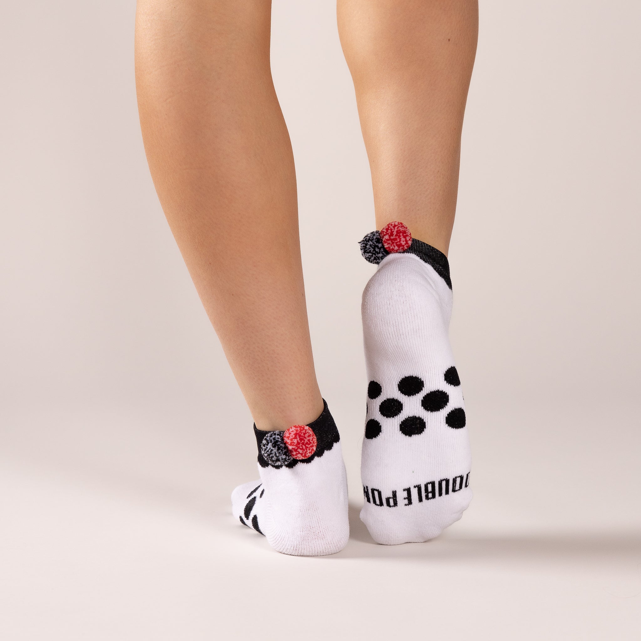 Signature Athletic Ankle Sock w/ Black Trim and Black + Red Confetti Poms