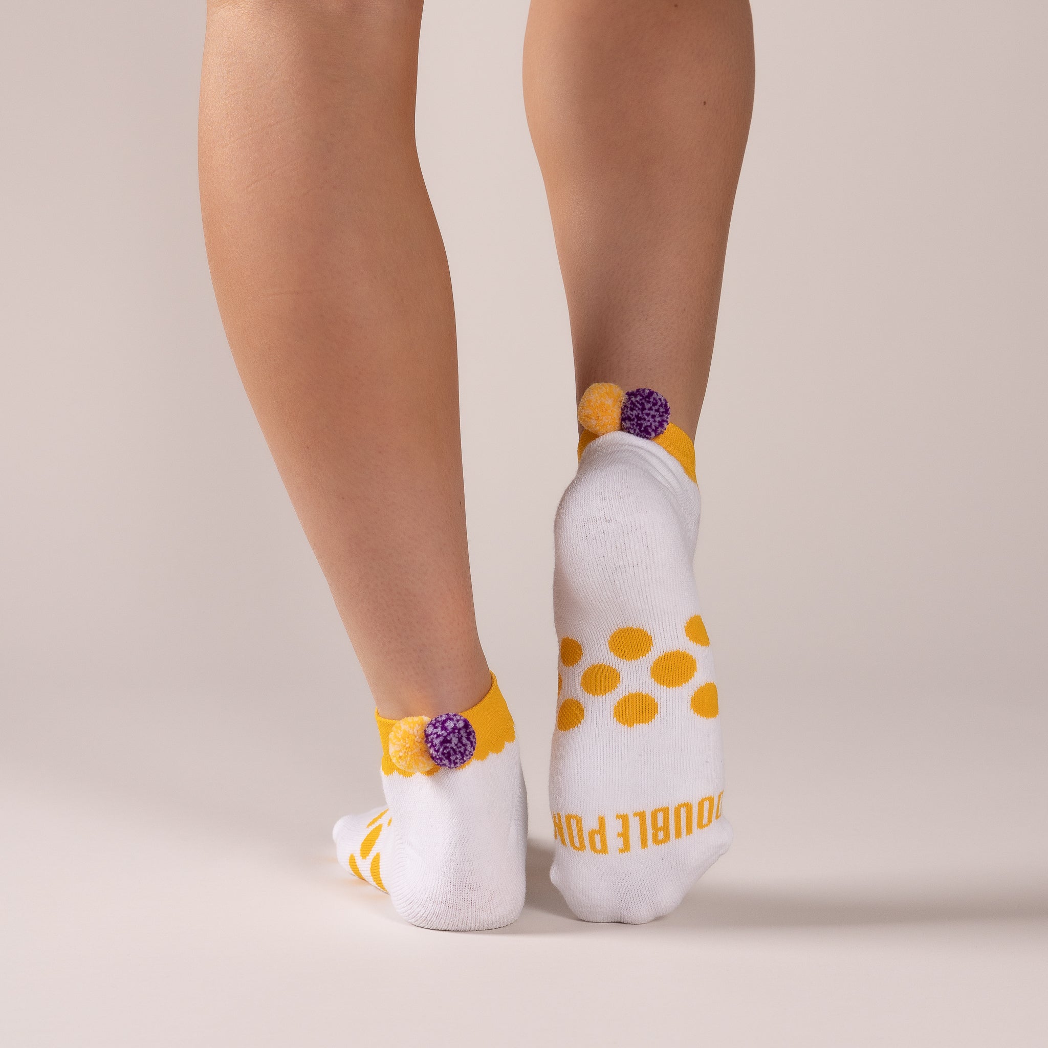 Signature Athletic Ankle Sock w/ Gold Trim and Gold + Purple Confetti Poms