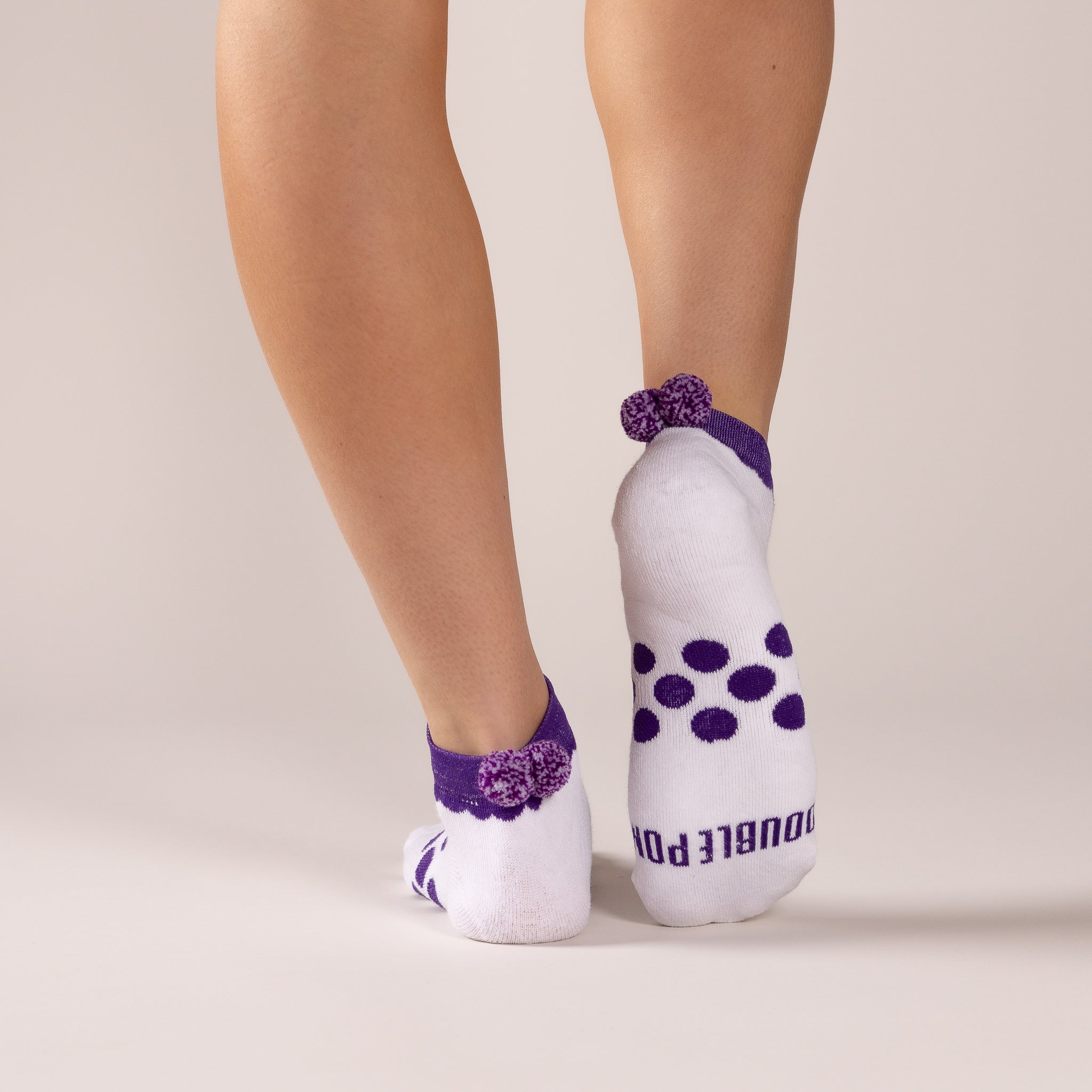 Signature Athletic Ankle Sock w/ Purple Trim and Double Purple Confetti Poms