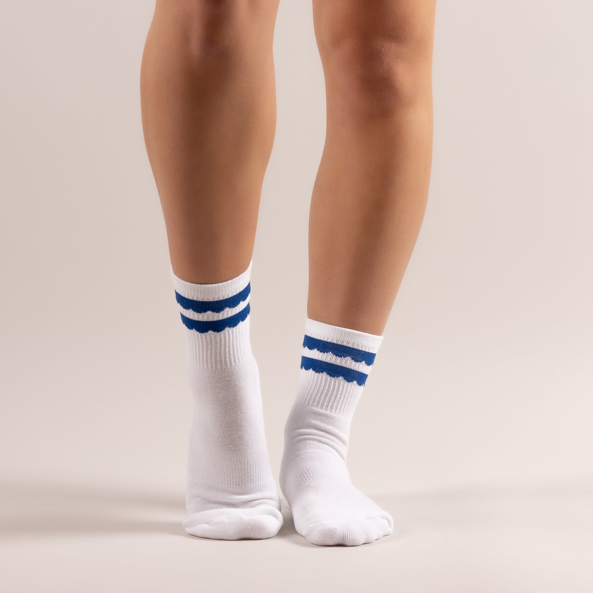 White Athletic Crew Sock w/ Royal Blue Scallops