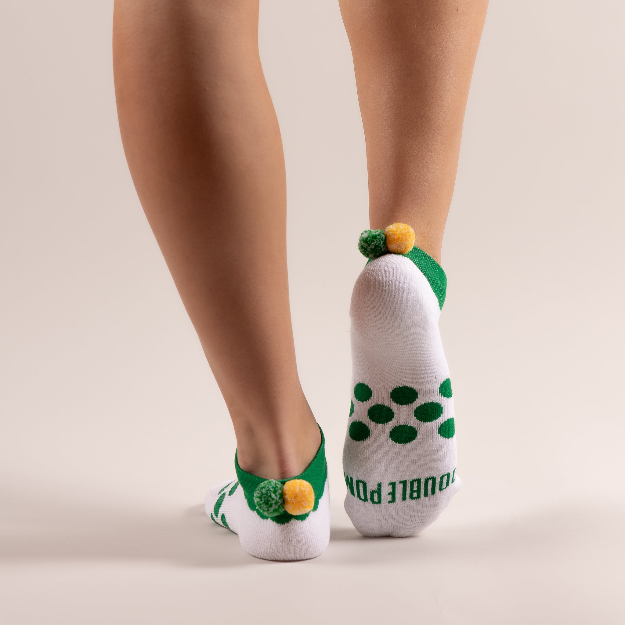 Signature Athletic Ankle Sock w/ Kelly Green Trim and Gold + Kelly Green Confetti Poms